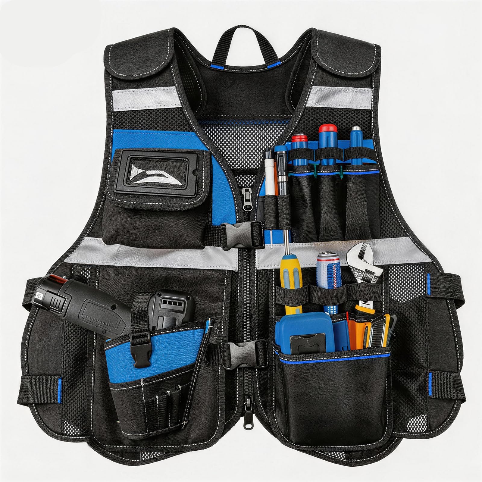 Tool Vest, Hi Vis Construction Vest with Drill Holster, Adjustable